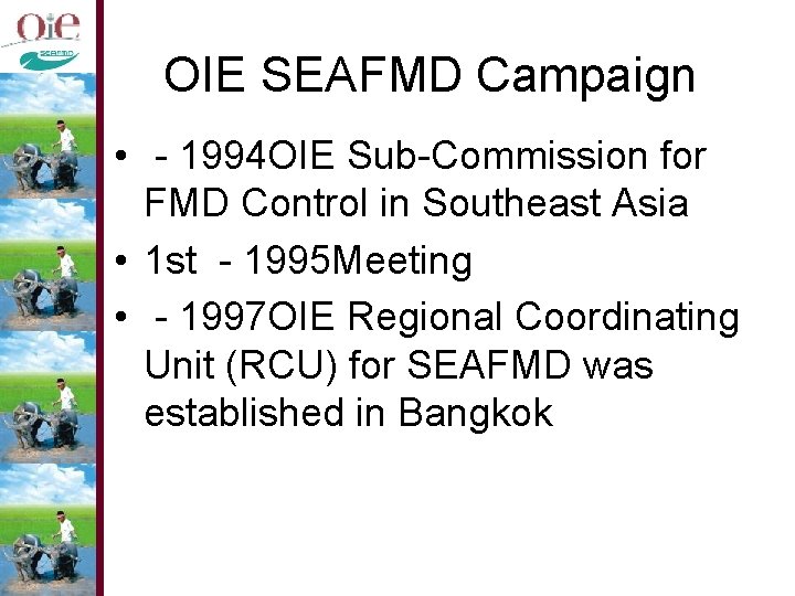 OIE SEAFMD Campaign • - 1994 OIE Sub-Commission for FMD Control in Southeast Asia