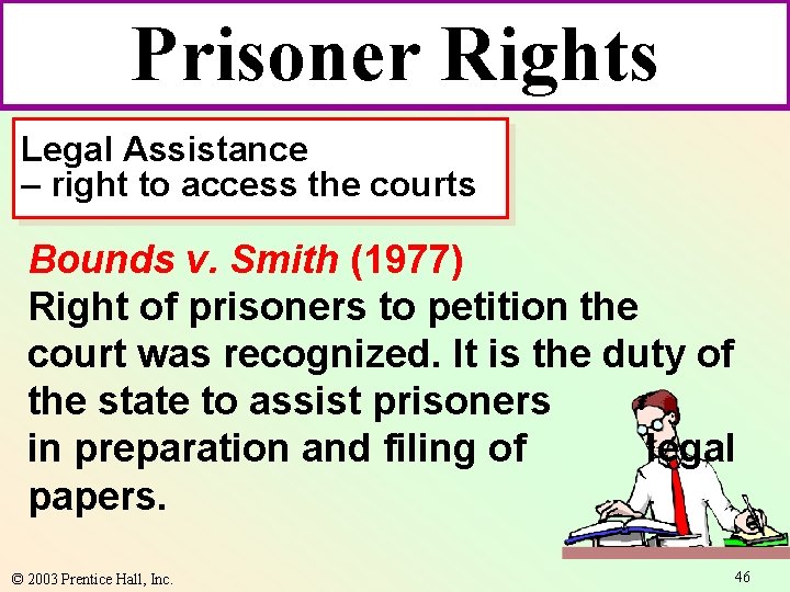 Prisoner Rights Legal Assistance – right to access the courts Bounds v. Smith (1977)