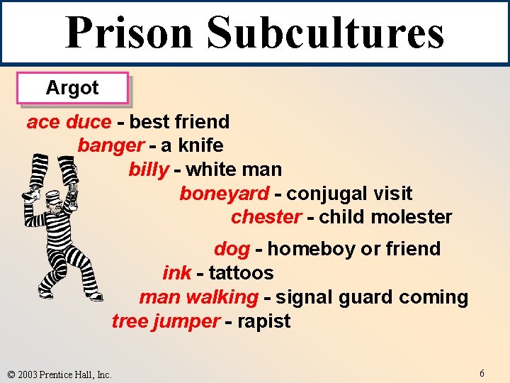 Prison Subcultures Argot ace duce - best friend banger - a knife billy -