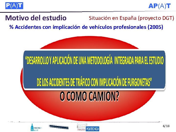 Motivo del estudio Situación en España (proyecto DGT) % Accidentes con implicación de vehículos