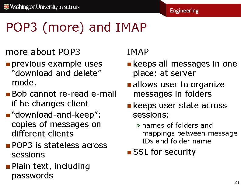 POP 3 (more) and IMAP more about POP 3 IMAP n previous n keeps