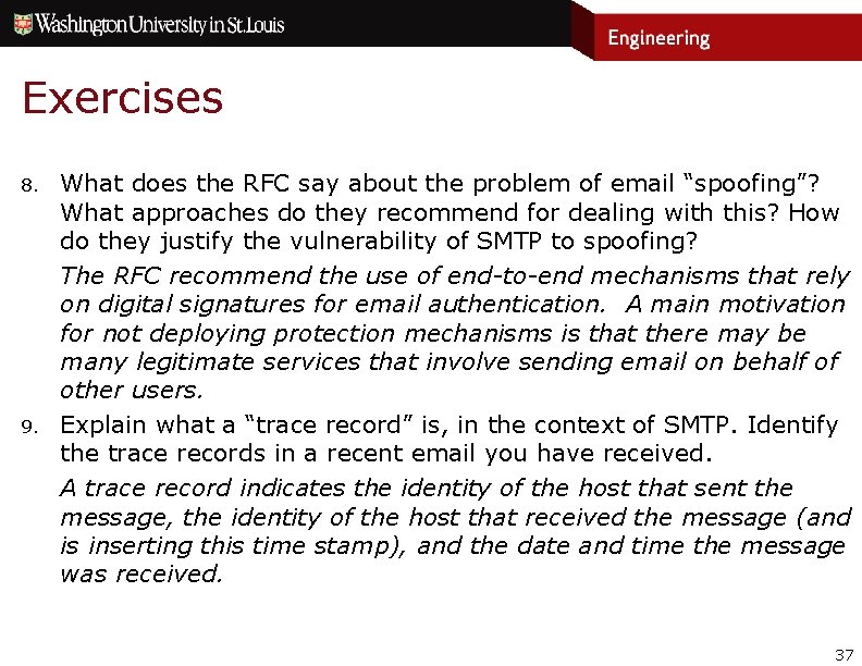 Exercises 8. 9. What does the RFC say about the problem of email “spoofing”?