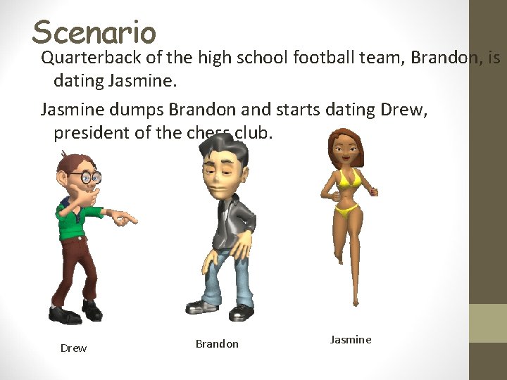 Scenario Quarterback of the high school football team, Brandon, is dating Jasmine dumps Brandon