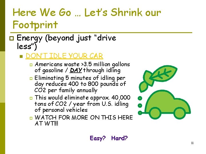 Here We Go … Let’s Shrink our Footprint p Energy (beyond just “drive less”)