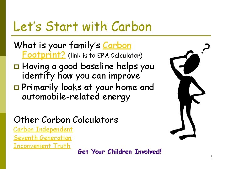Let’s Start with Carbon What is your family’s Carbon Footprint? (link is to EPA