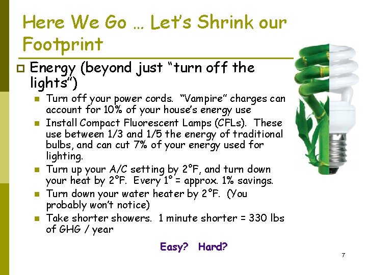 Here We Go … Let’s Shrink our Footprint p Energy (beyond just “turn off