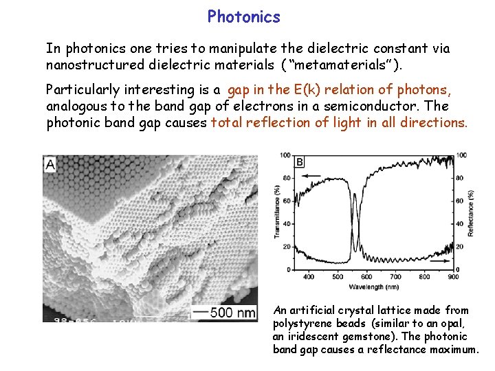 Photonics In photonics one tries to manipulate the dielectric constant via nanostructured dielectric materials