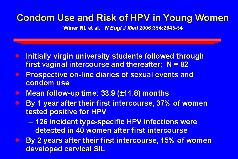 Condom Use and Risk of HPV in Young Women Winer RL et al. N