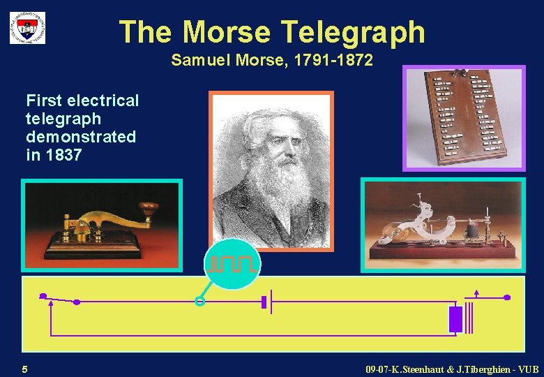 The Morse Telegraph Samuel Morse, 1791 -1872 First electrical telegraph demonstrated in 1837 5