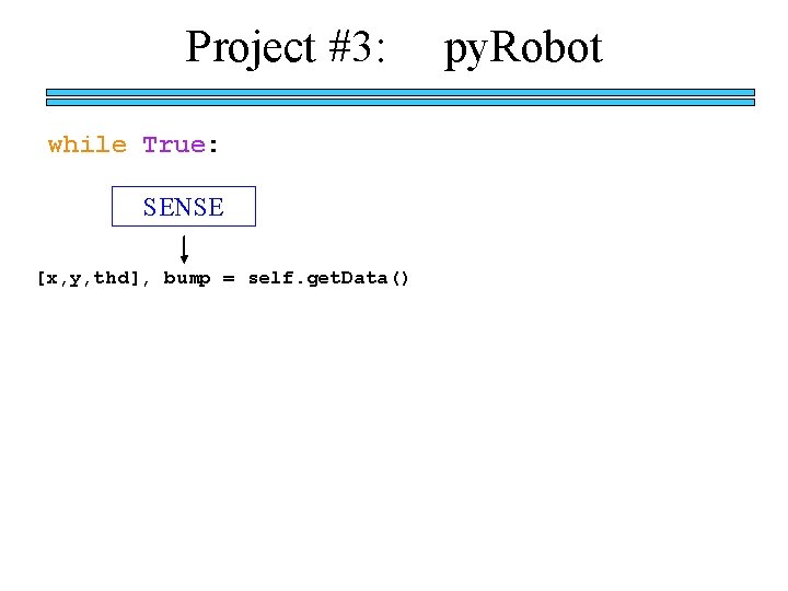 Project #3: while True: SENSE [x, y, thd], bump = self. get. Data() py.