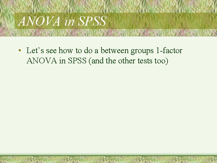 ANOVA in SPSS • Let’s see how to do a between groups 1 -factor