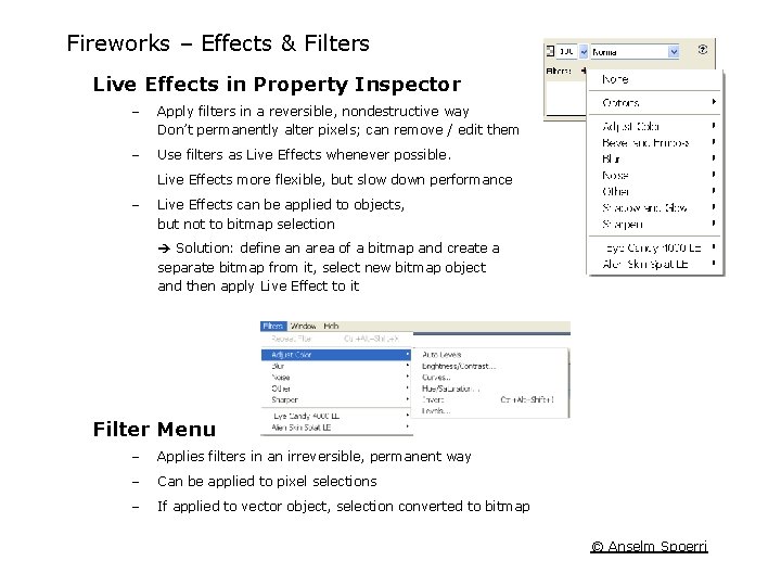 Fireworks – Effects & Filters Live Effects in Property Inspector – Apply filters in Fireworks – Effects & Filters Live Effects in Property Inspector – Apply filters in