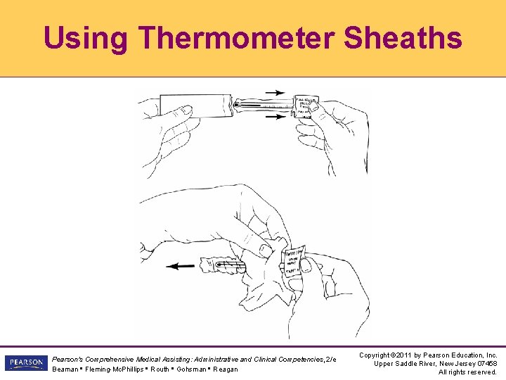 Using Thermometer Sheaths Pearson's Comprehensive Medical Assisting: Administrative and Clinical Competencies, 2/e Beaman •