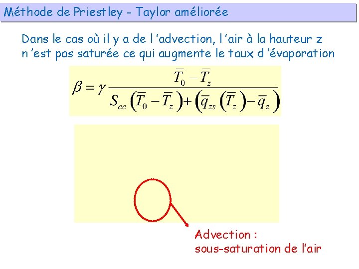 Méthode de Priestley - Taylor améliorée Dans le cas où il y a de