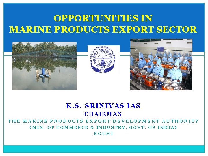 OPPORTUNITIES IN MARINE PRODUCTS EXPORT SECTOR K. S. SRINIVAS IAS CHAIRMAN THE MARINE PRODUCTS