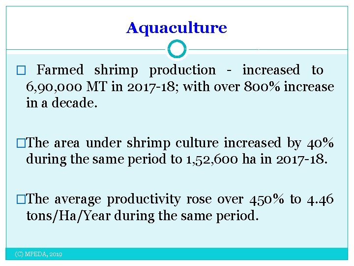 Aquaculture � Farmed shrimp production - increased to 6, 90, 000 MT in 2017