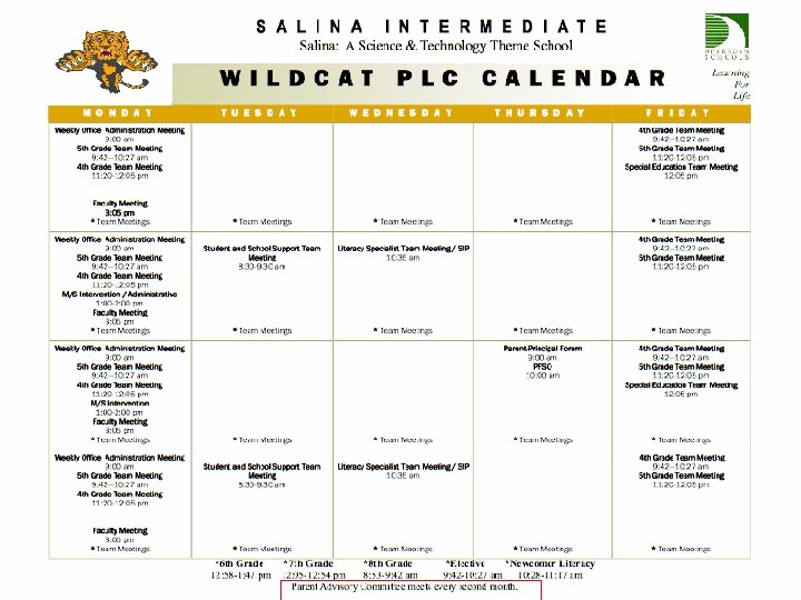 Several Leadership teams meet on a regular basis. Add PLC calendar 