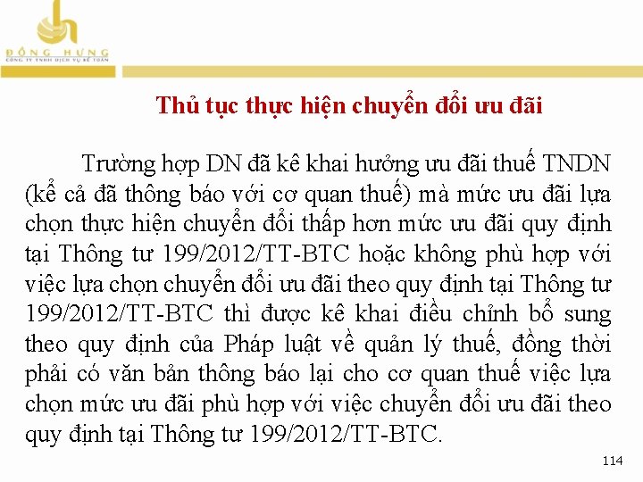 Thủ tục thực hiện chuyển đổi ưu đãi Trường hợp DN đã kê khai