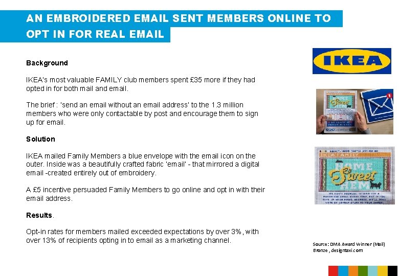 AN EMBROIDERED EMAIL SENT MEMBERS ONLINE TO OPT IN FOR REAL EMAIL Background IKEA’s