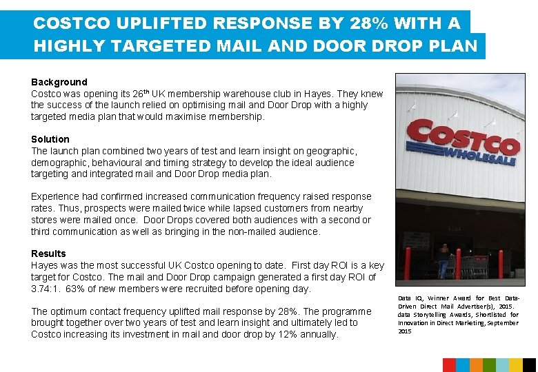 COSTCO UPLIFTED RESPONSE BY 28% WITH A HIGHLY TARGETED MAIL AND DOOR DROP PLAN