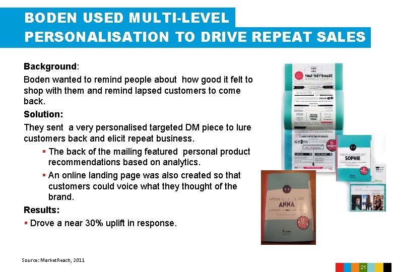 BODEN USED MULTI-LEVEL PERSONALISATION TO DRIVE REPEAT SALES Background: Boden wanted to remind people