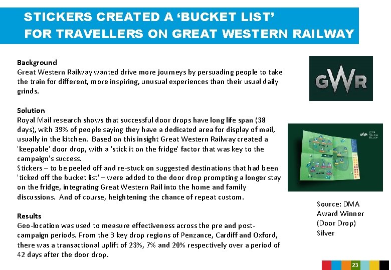 STICKERS CREATED A ‘BUCKET LIST’ FOR TRAVELLERS ON GREAT WESTERN RAILWAY Background Great Western