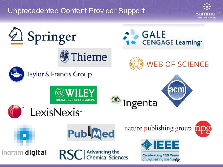 Unprecedented Content Provider Support 64 