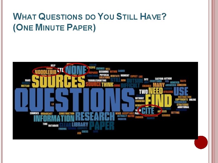 WHAT QUESTIONS DO YOU STILL HAVE? (ONE MINUTE PAPER) 