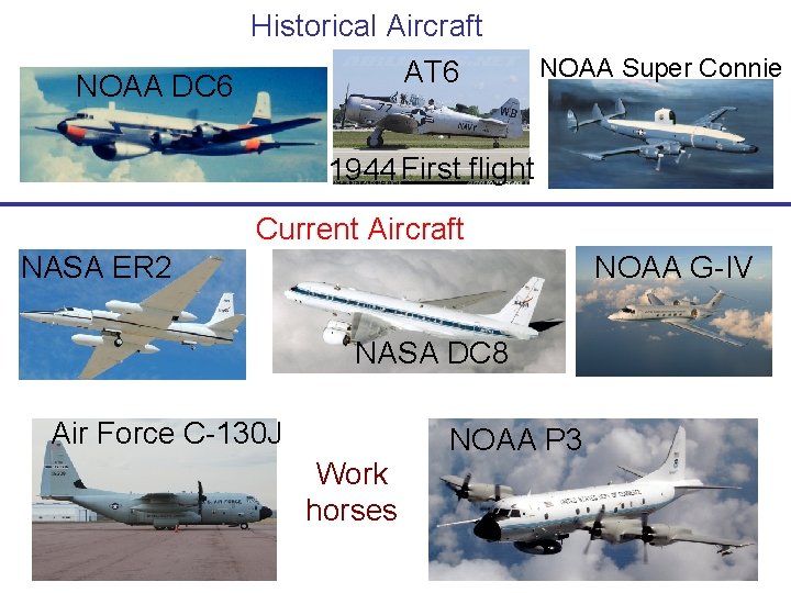 Historical Aircraft AT 6 NOAA DC 6 NOAA Super Connie 1944 First flight Current