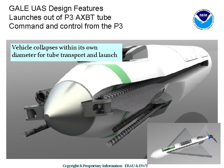 GALE UAS Design Features Launches out of P 3 AXBT tube Command control from
