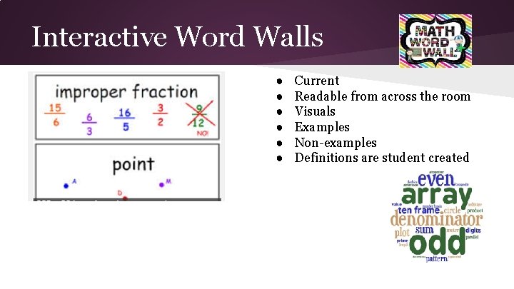 Interactive Word Walls ● ● ● Current Readable from across the room Visuals Examples