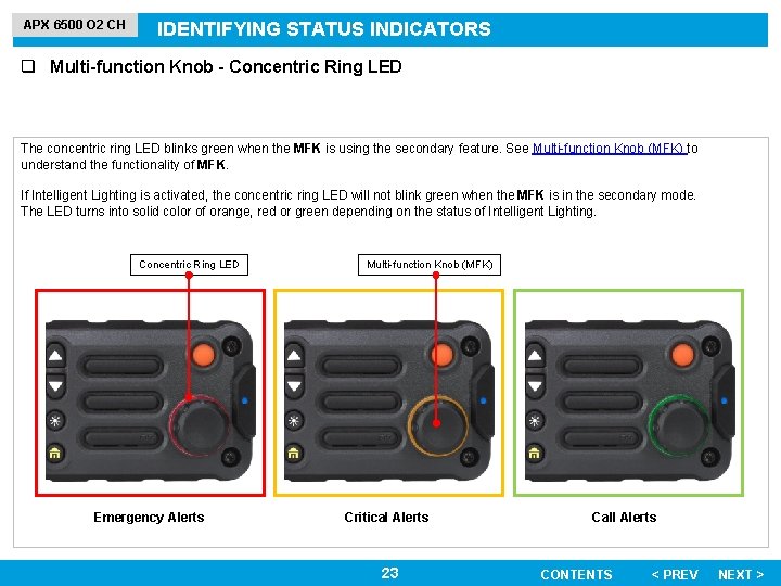 APX 6500 O 2 CH IDENTIFYING STATUS INDICATORS q Multi-function Knob - Concentric Ring