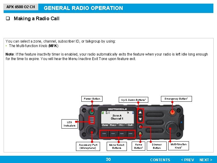 APX 6500 O 2 CH GENERAL RADIO OPERATION q Making a Radio Call You