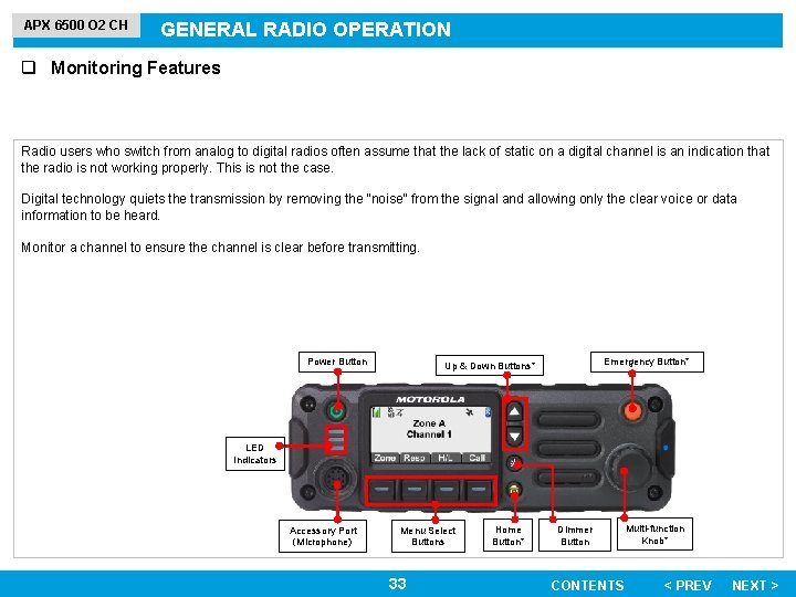 APX 6500 O 2 CH GENERAL RADIO OPERATION q Monitoring Features Radio users who