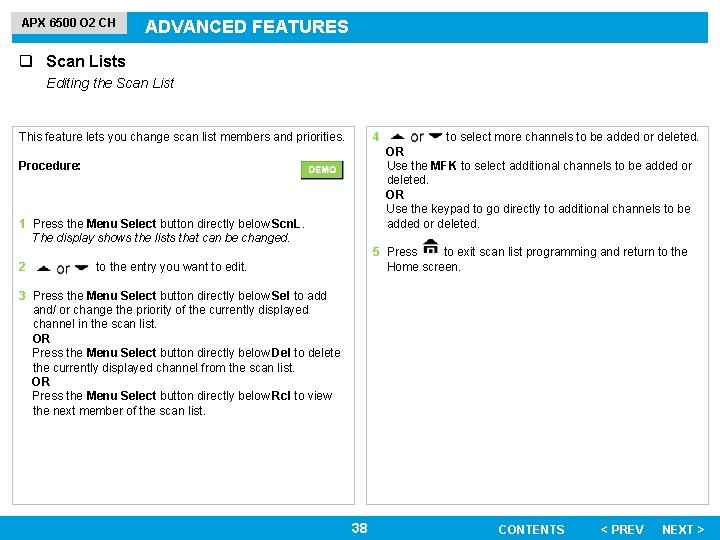 APX 6500 O 2 CH ADVANCED FEATURES q Scan Lists Editing the Scan List