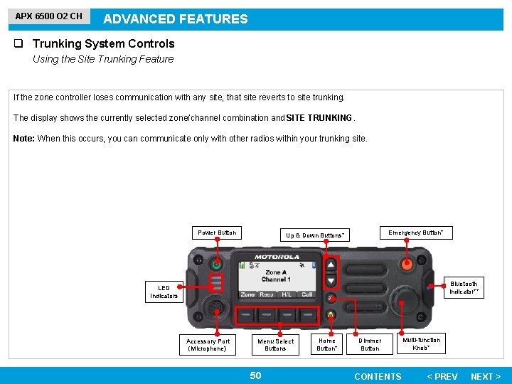 APX 6500 O 2 CH ADVANCED FEATURES q Trunking System Controls Using the Site