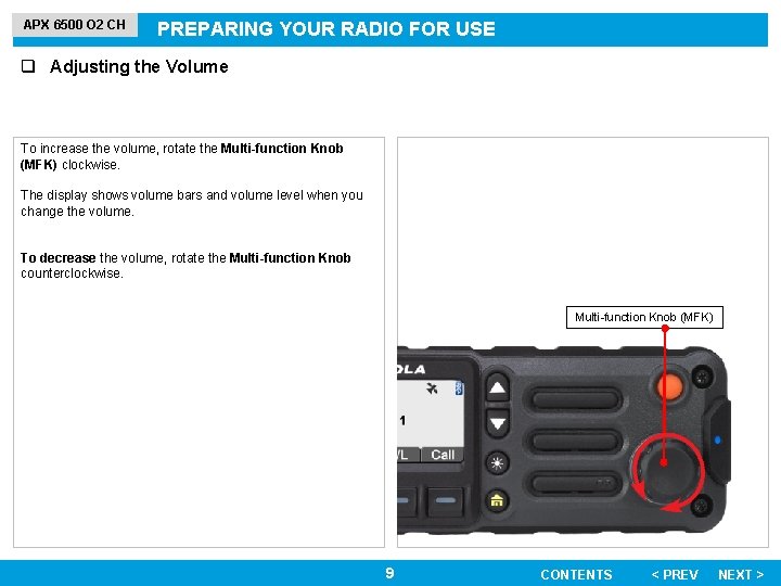 APX 6500 O 2 CH PREPARING YOUR RADIO FOR USE q Adjusting the Volume
