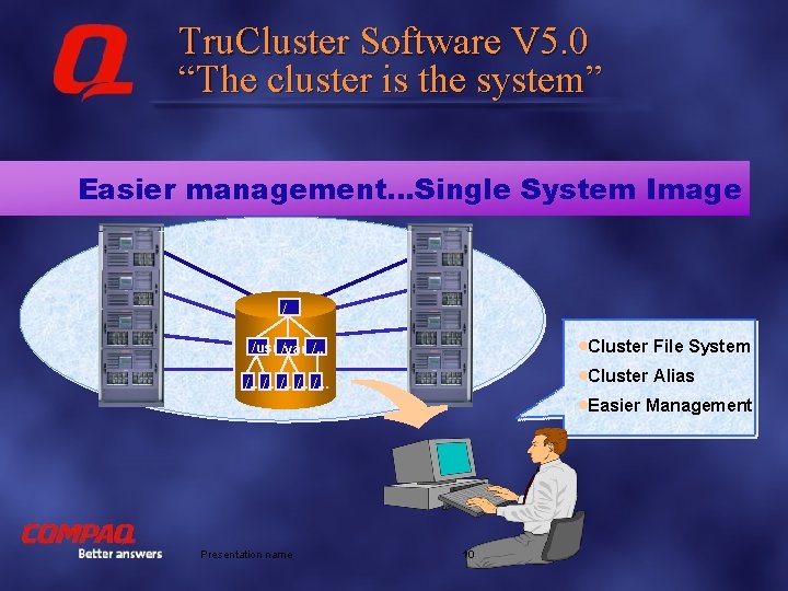 Tru. Cluster Software V 5. 0 “The cluster is the system” Easier management…Single System