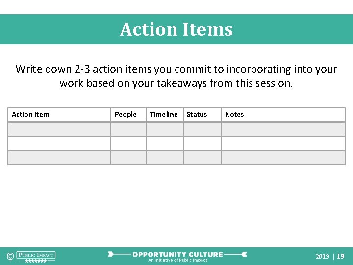 Action Items Write down 2 -3 action items you commit to incorporating into your