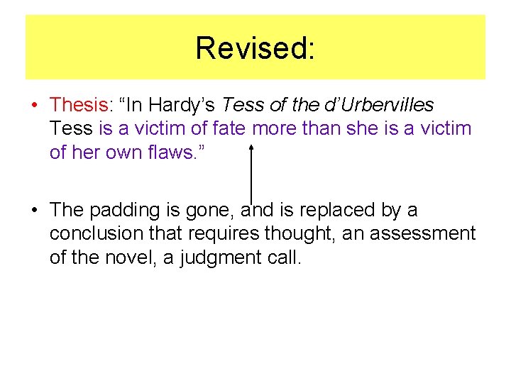Revised: • Thesis: “In Hardy’s Tess of the d’Urbervilles Tess is a victim of