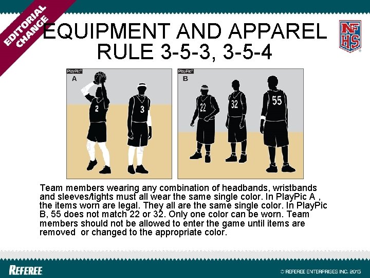 EQUIPMENT AND APPAREL RULE 3 -5 -3, 3 -5 -4 Team members wearing any