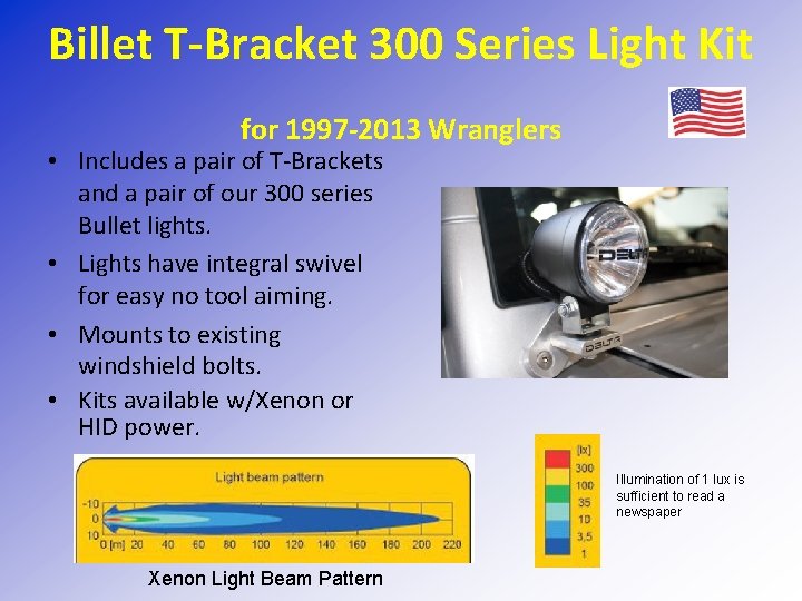 Billet T-Bracket 300 Series Light Kit for 1997 -2013 Wranglers • Includes a pair