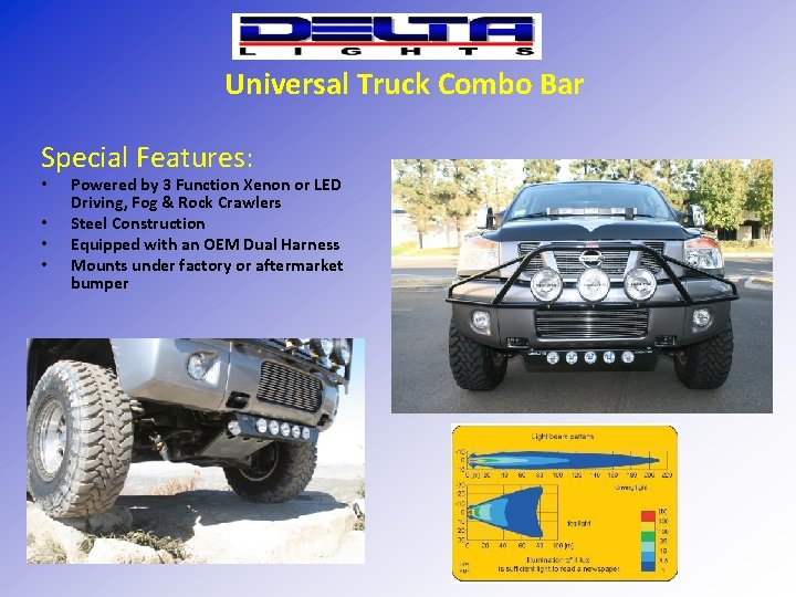 Universal Truck Combo Bar Special Features: • • Powered by 3 Function Xenon or