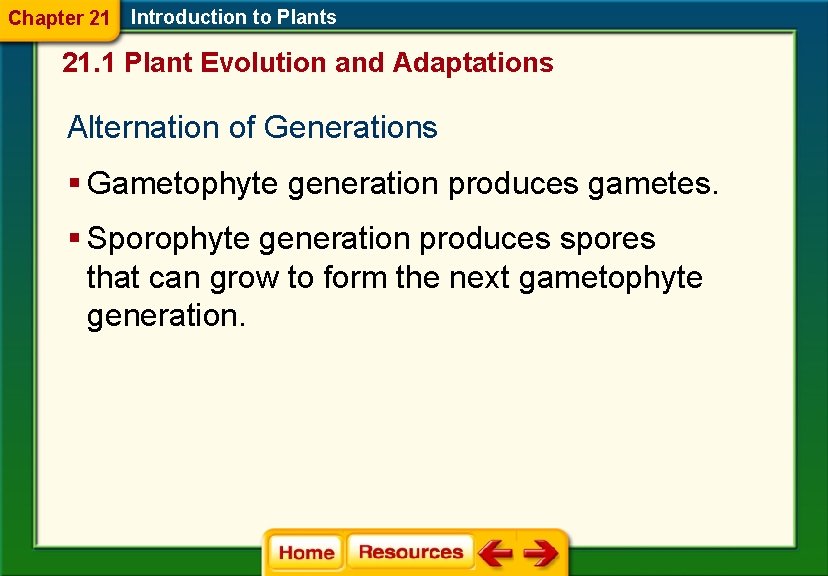 Chapter 21 Introduction to Plants 21. 1 Plant Evolution and Adaptations Alternation of Generations