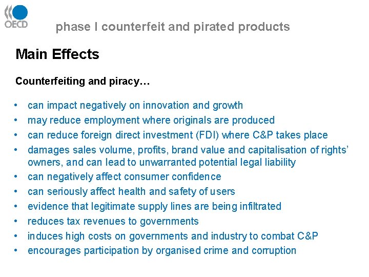 phase I counterfeit and pirated products Main Effects Counterfeiting and piracy… • • •