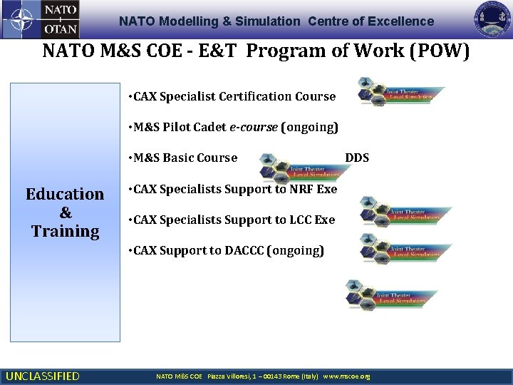 NATO Modelling & Simulation Centre of Excellence NATO M&S COE - E&T Program of NATO Modelling & Simulation Centre of Excellence NATO M&S COE - E&T Program of
