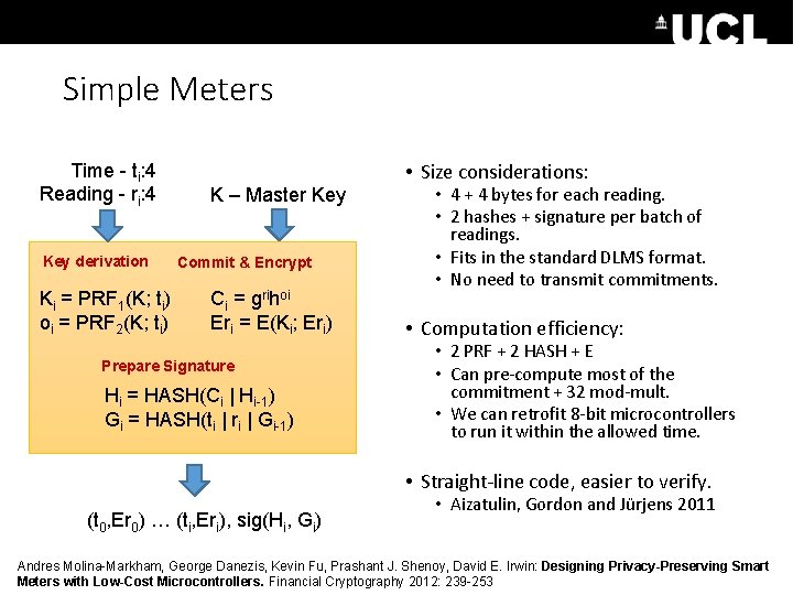 Simple Meters Time - ti: 4 Reading - ri: 4 Key derivation Ki =