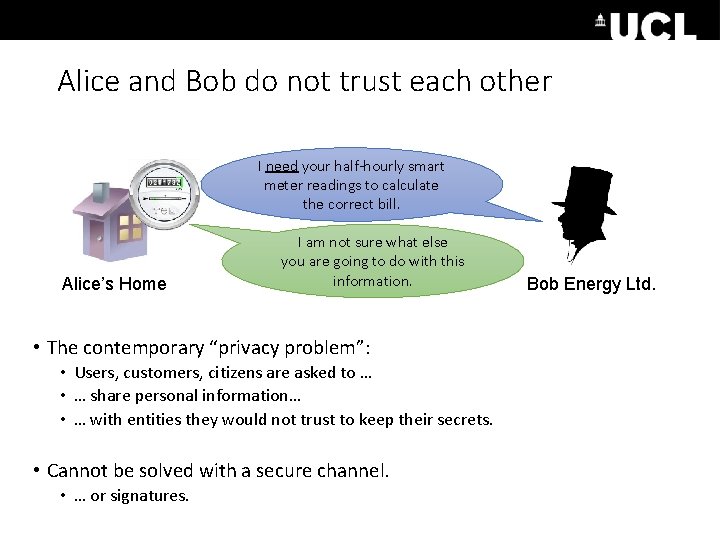 Alice and Bob do not trust each other I need your half-hourly smart meter