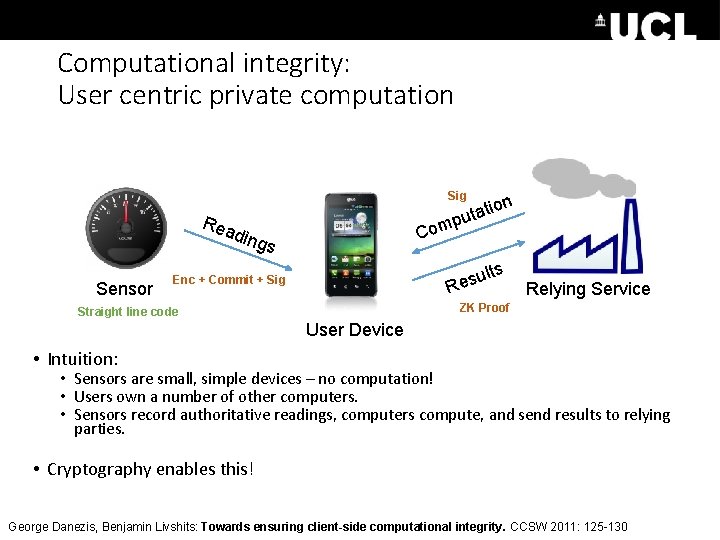 Computational integrity: User centric private computation Sig Rea Co ding Sensor ion tat u