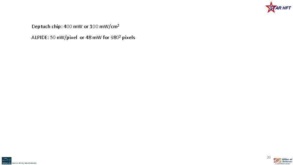 STAR HFT Deptuch chip: 400 m. W or 100 m. W/cm 2 ALPIDE: 50